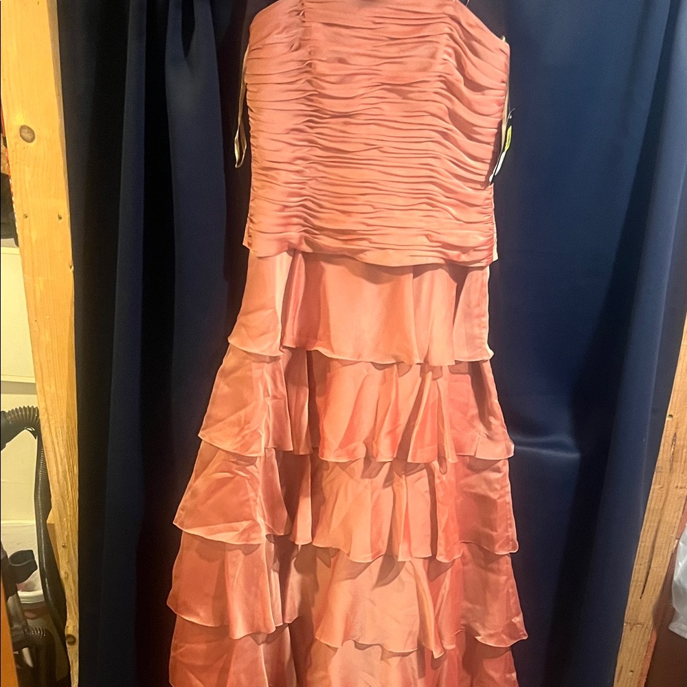 Cachet Strapless coral iridescent Ruffle Dress